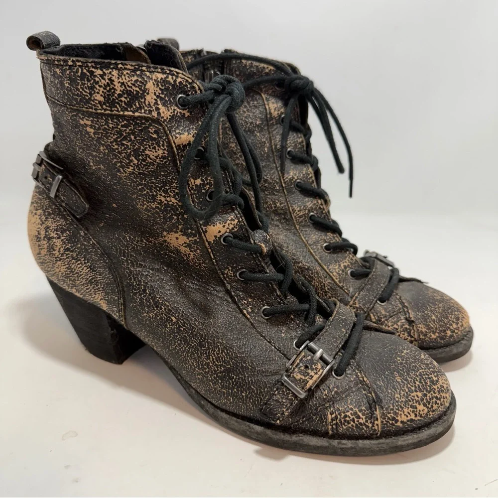 OTBT Floyd Distressed Crackle Leather Combat Boots Bronze Black Womens 7M